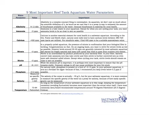 reef tank parameters chart most important water parameters