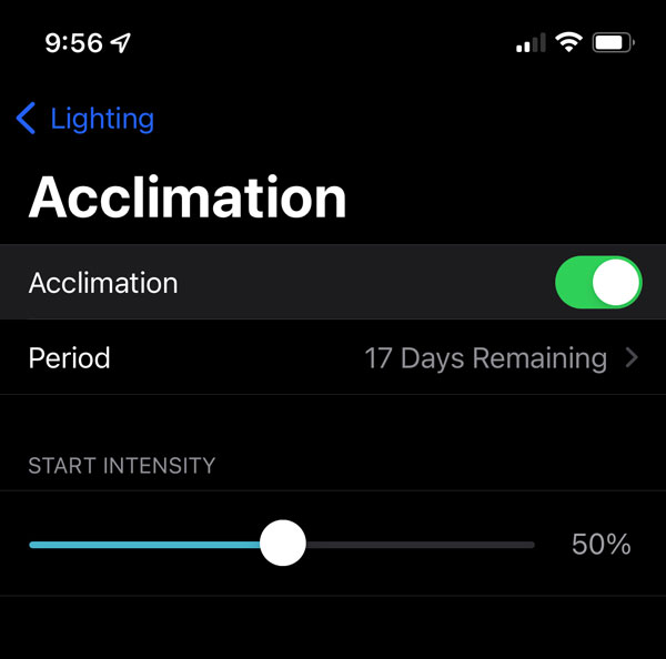 acclimation settings in mobius app